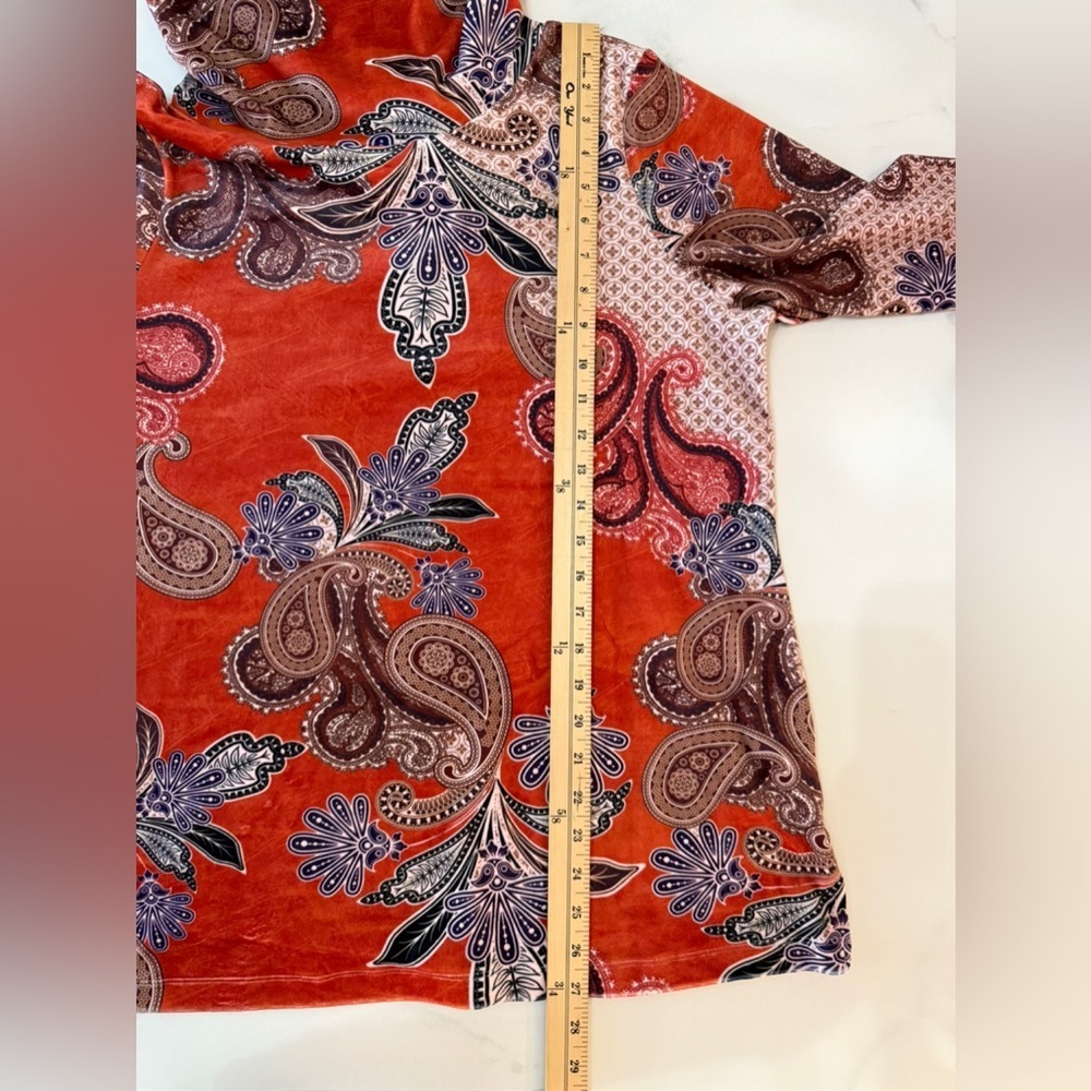 Leo & Nicole Rust Orange and Blue Paisley Cowl Neck Sweater. Large - Picture 5 of 8
